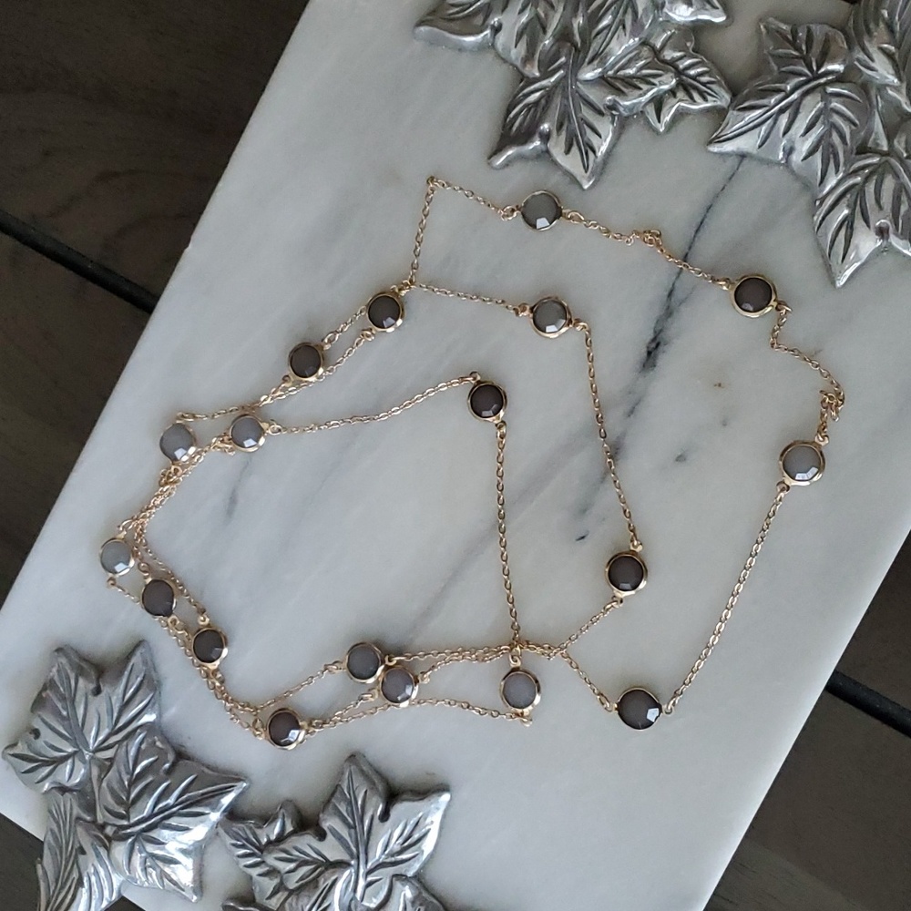 Long Chain Necklace with Stones, Gold